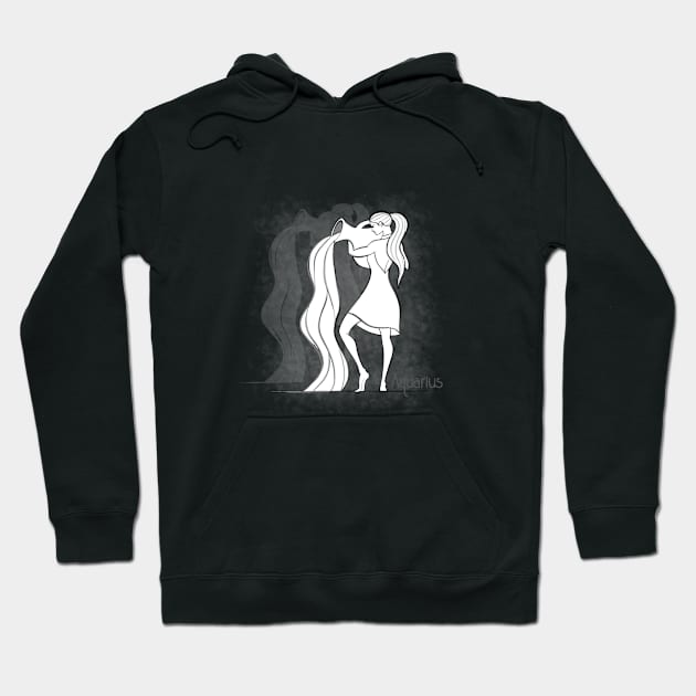 Zodiac sign Aquarius - Black and white lineart Hoodie by Red Fody